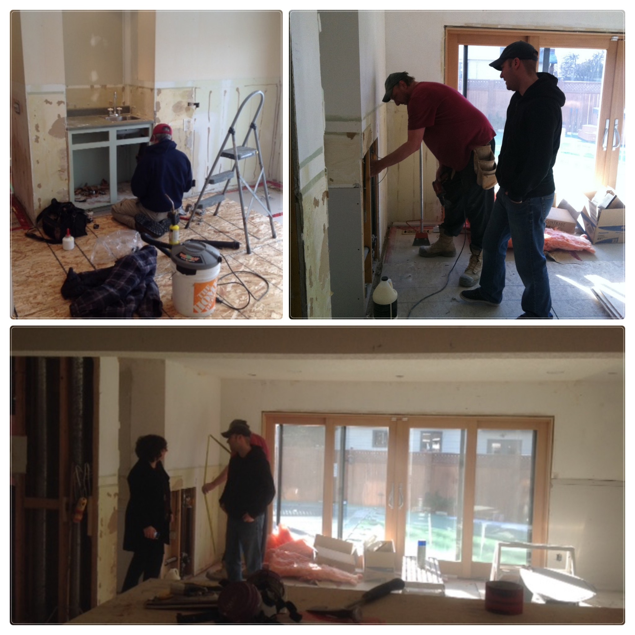 worker removing wet bar and replacing it with a custom panelled wall.