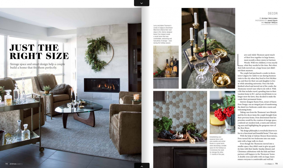 Just the Right Size - Article in Avenue Magazine Calgary about downsizing into a waterfront downtown condo.